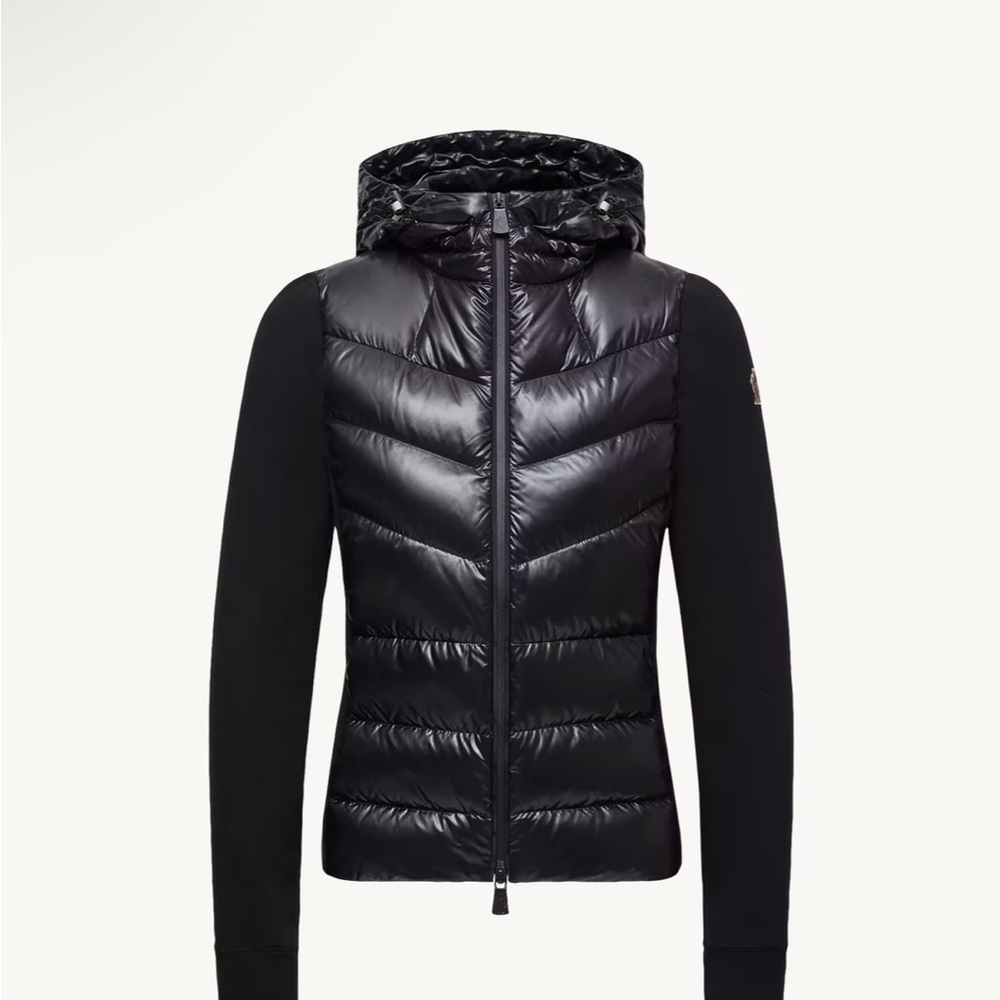 NWT Moncler Grenoble Glossy Black and Fleece Zip Up Cardigan